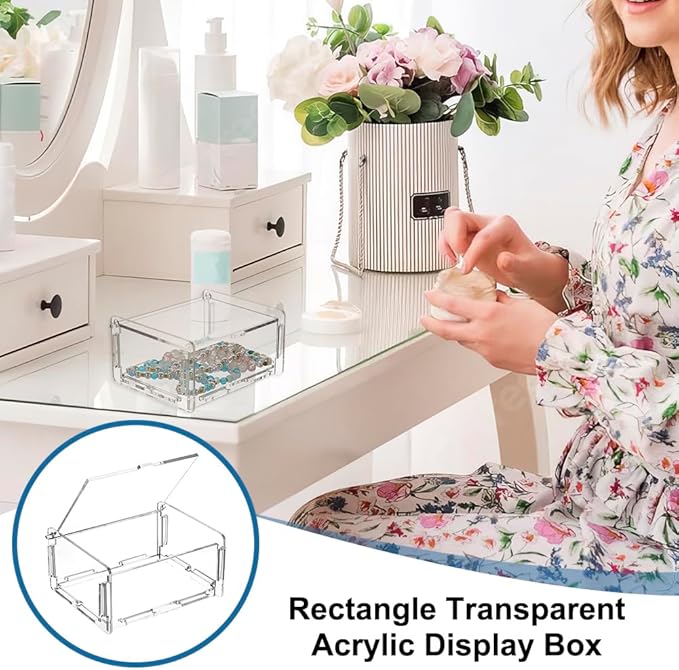 PH PandaHall Clear Acrylic Box, Clear Storage Container Box 4.9x3.7x2.3 inch Rectangle Jewelry Boxes with Lid Thick Jewelry Organizer Storage Case for Needlepoint Makeup Jewelry Crafts Office Home