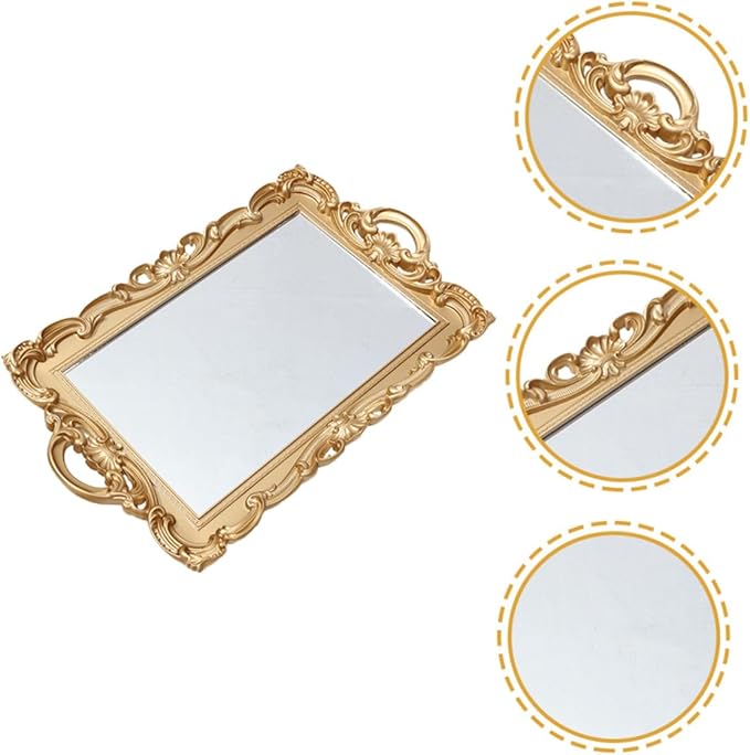POPETPOP Vintage Mirror Tray for Dresser Perfume Organizer and Makeup Vanity Tray Decorative Plate for Home Décor and Dressing Table Accessories