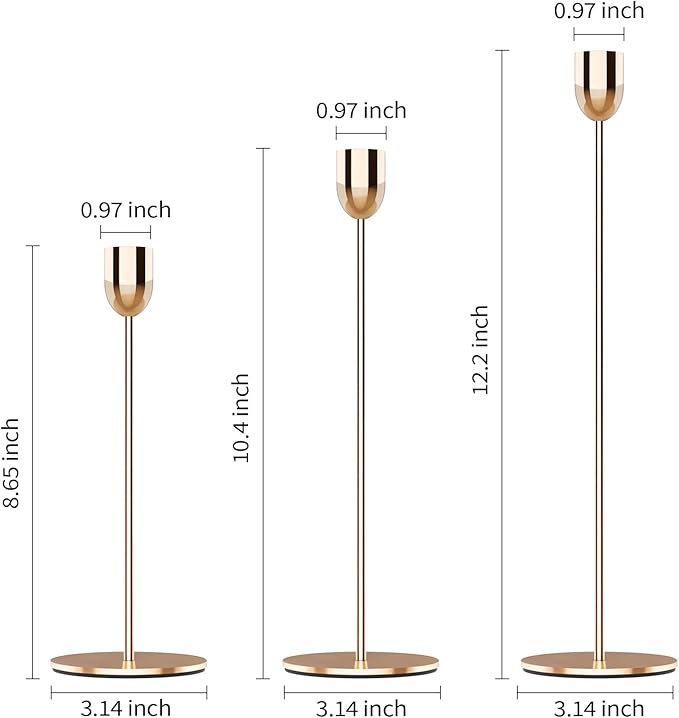 ChefBee Gold Tall Candle Candlestick Holder, 3PCS Taper Pillar Candle Sticks Stand Holders Decor, Centerpiece Dining Table Wedding Festive Fireplace Mantle Vintage Room Decorations, Housewarming Gift