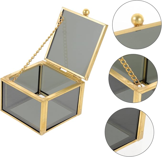 Healifty Square Glass Jewelry Box Lid Modern Decorative Organizer for Cosmetics and Accessories Multi-functional Keepsake Storage Container