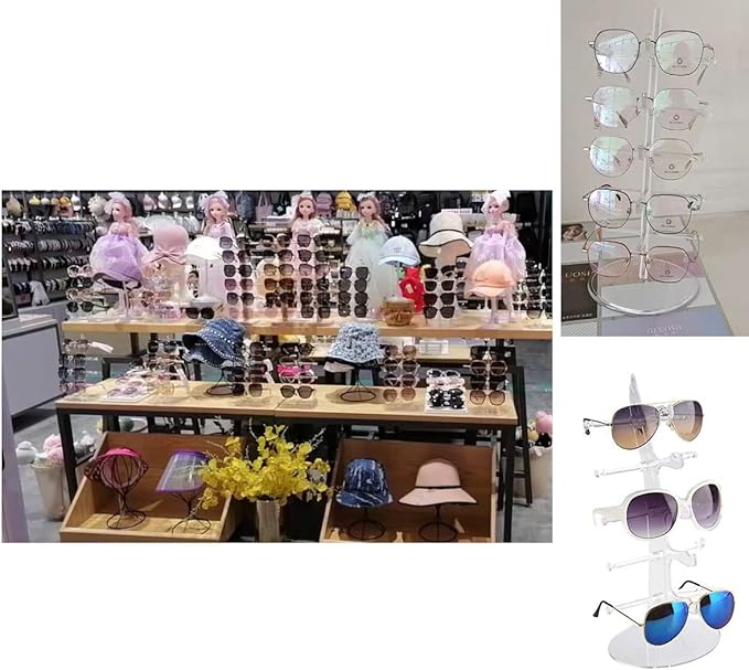 2 Pack Sunglasses Rack Eyeglasses Display Stand Holder Storage Organizer for 5 Glasses Acrylic Jewelry Eyewear Display for Selling Clear
