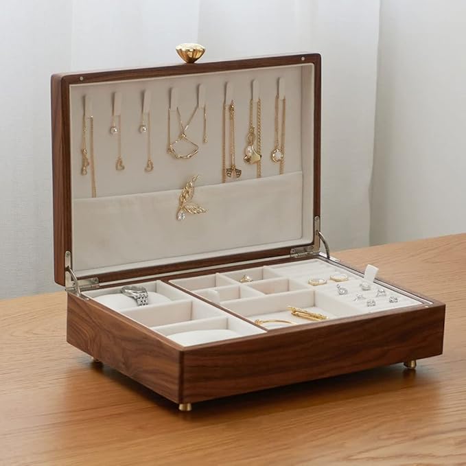Makeup Organizers Jewelry Box Simple Retro Storage Box Ring Earring Necklace Bracelet Watch Storage Box Wooden Jewelry Box 13.38 Inch Jewelry Case