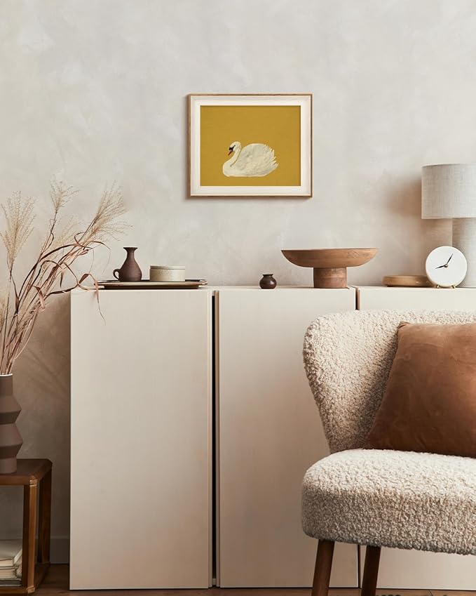 VIYYIEA Framed Wall Art for Living Room, Swan Canvas Prints, Yellow Home Decor, Animals Painting Picture, Bathroom Wall Decor Gifts for Friends or Family -【Swan Yellow】-(12L x 10W)