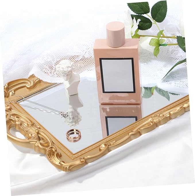 NUOBESTY Vintage Perfume Organizer Tray with Mirror Plate for Dresser Vanity, Decorative Makeup and Jewelry Display Tray for Home Décor and Photo Prop