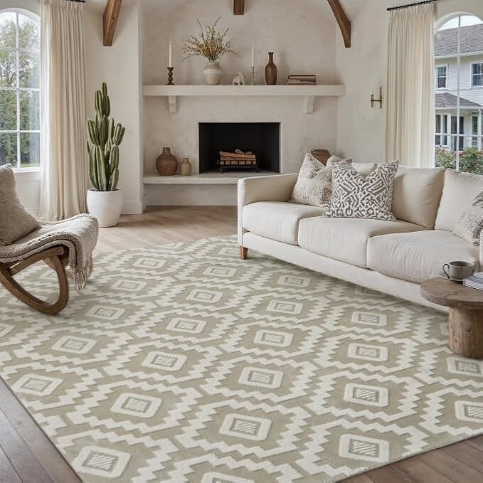 PureCozy Super Soft Shag Rug 6x9 for Living Room Modern Beige Washable Large Area Rugs High Pile Non-Shedding Throw Rugs Non Slip Indoor Office Carpet for Playroom Bedroom Home Aesthetic Decor