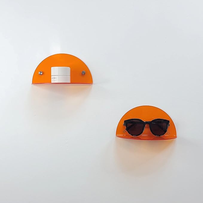 ROYALITA Small Acrylic Shelves Room Decor Floating Shelves (2-Pack, 8-inch Diameter) - Wall Mounted Display Stand for Plants, Toys, Makeup, and More - Ideal for Home and Office, Orange