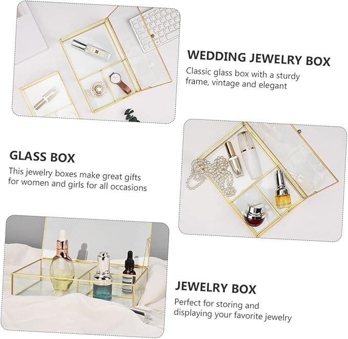 Makeup Organizer Case Small Jewelry Organizer Box Glass Display Case for Necklace Earrings Brooch Hair Clip for Women Girls