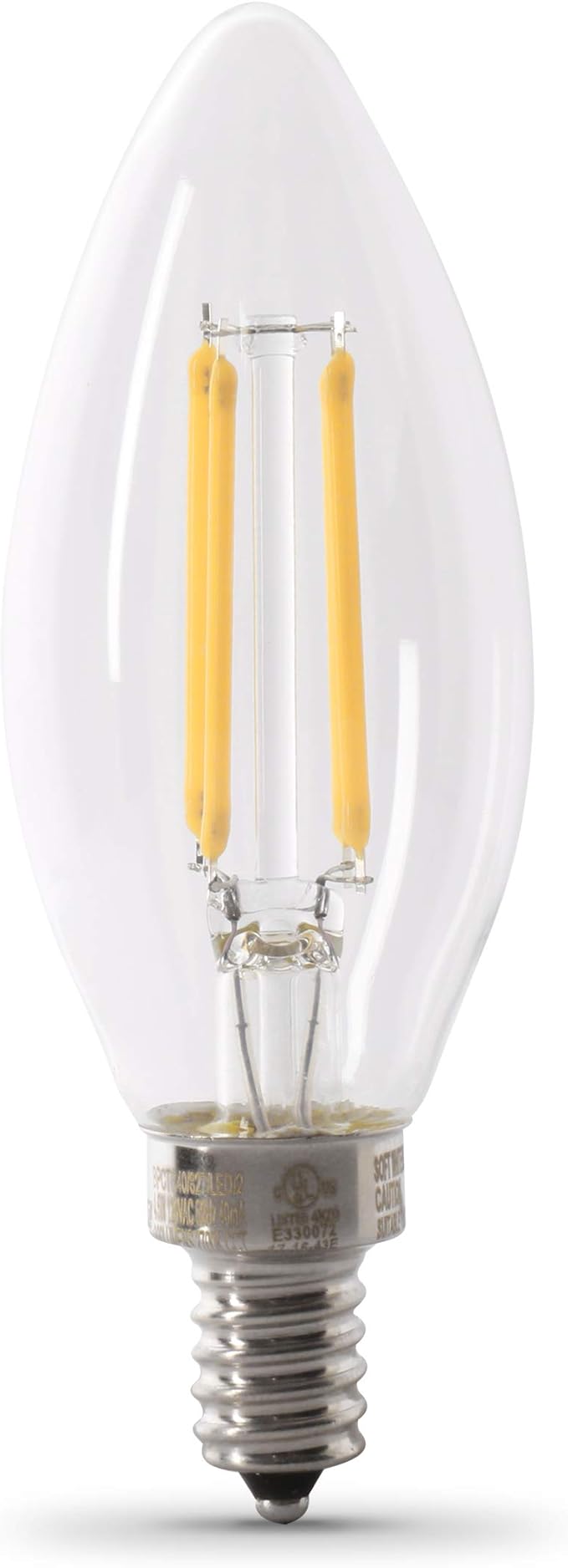 Feit Electric 60W Equivalent Candelabra LED Light Bulb, Dimmable, E12 Base, 5000K Daylight, B10 Filament Torpedo Tip Decorative Lighting Bulbs, 13-Year Lifetime, CTC60/950CA/FIL/6, 6-Pack