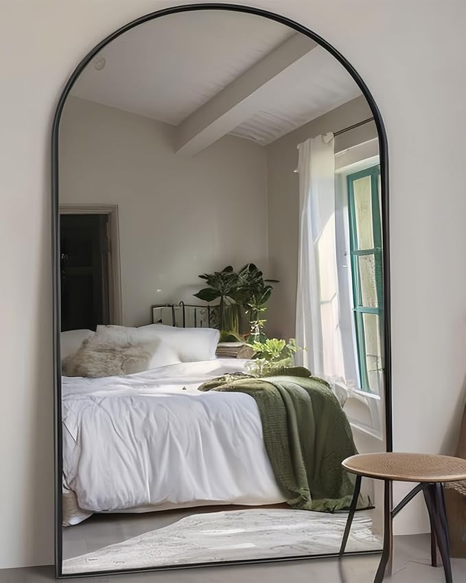 KOMCOTE Full Length Floor Mirror, 82x42 Inch Oversized Arched Standing Mirror in Black for Bedroom, Living Room, Dressing Room - Elegant Freestanding Leaning Mirror Decor