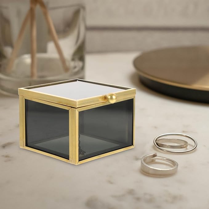 Vintage Glass Jewelry Box Organizer for Makeup and Accessories Elegant Square Glass Keepsake Case for Rings Earrings Bracelets and Small Items Storage Multifunctional Cosmetic