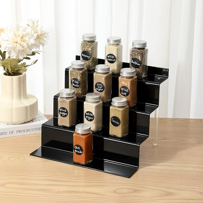 Acrylic Stands for Display,4 Tier Black Cupcakes Perfumes Cologne Funko Pop Figurines Display Stand Risers Shelf for Decoration and Organizer(2pack,12 x 9 INCH)