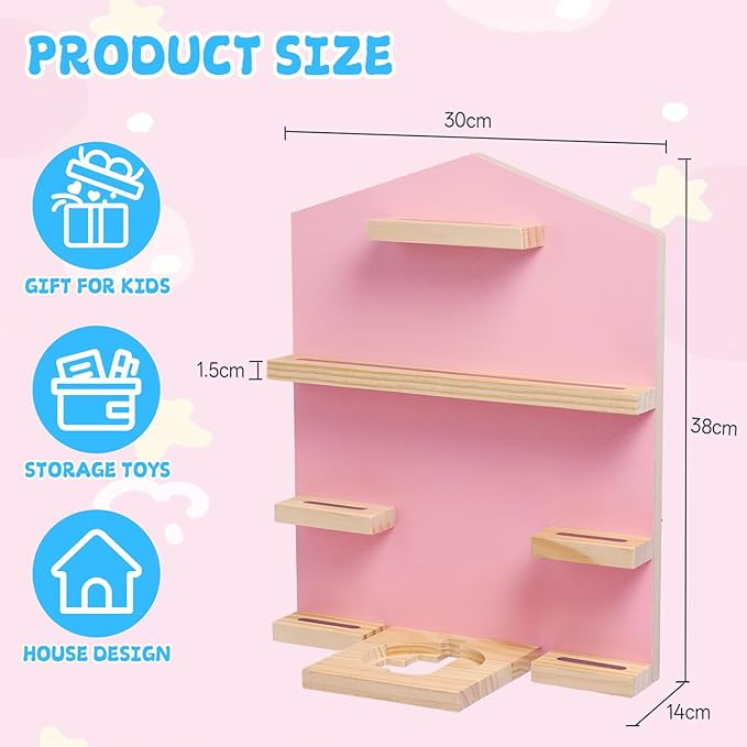 Gieanoo for for TonieBox 2/1 Toniebox Shelf, Magnetic Shelf for Tonies Pine Wooden Floating Wall Shelves Organizer Compatible with Tonie Box Player and Tonie Figures Storage(Pink)