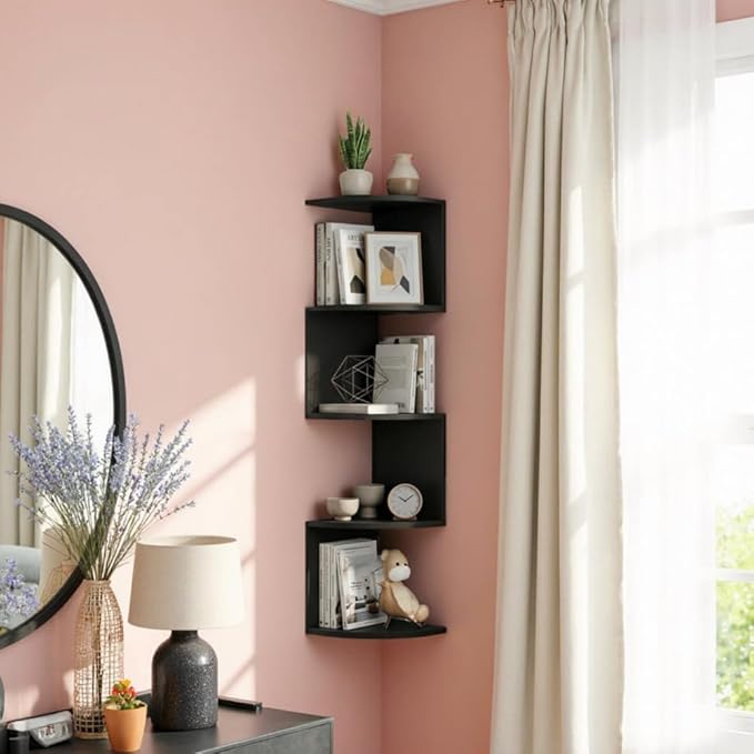5-Tier Floating Corner Shelf Wall Mount, Heavy Duty Wall Corner Bookshelf, Multi-Purpose Plant Display Shelf for Bedroom Living Room Bathroom Home Office.(White)