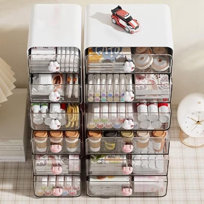 Cosmetic Trays 3 Tiers Makeup Organizer Holder Cosmetic Storage Box, Bathroom Countertop, Desk with Drawers Pink-B