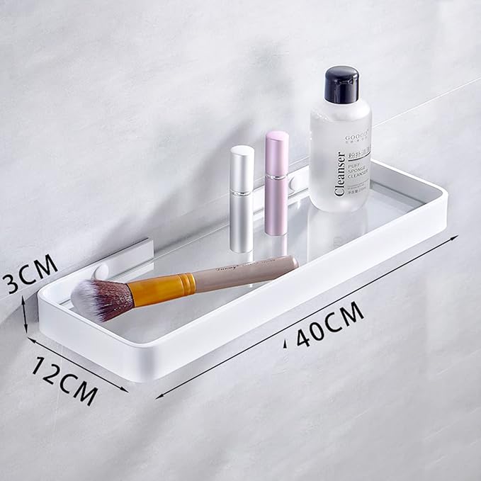 Bathroom Shelves, 15.7in Tempered Glass Shelf with Towel Bar Wall Mounted, 2 Tier Wall Shelves for Bathroom Organizers and Storage, White