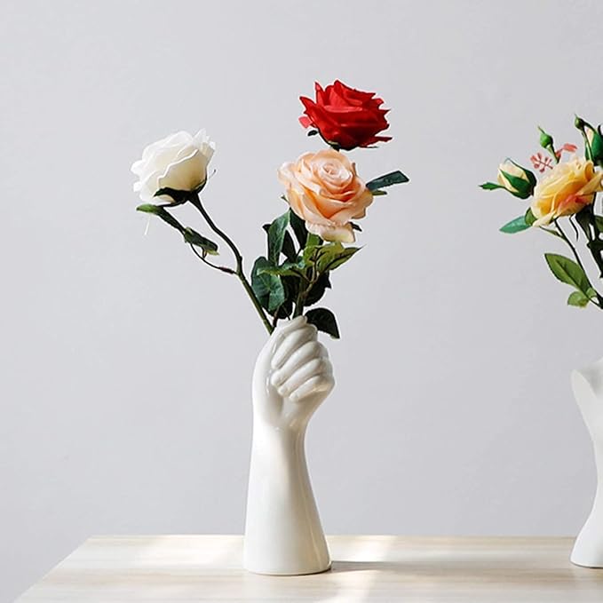 White Ceramic Vase Creative Human Body Art Design Multi Functional Office Desktop Organizer Pen Holder Makeup Brush Holder Home Decor Vase for Flowers Boho Ceramic Vases Stylish Decorative Accent (E)