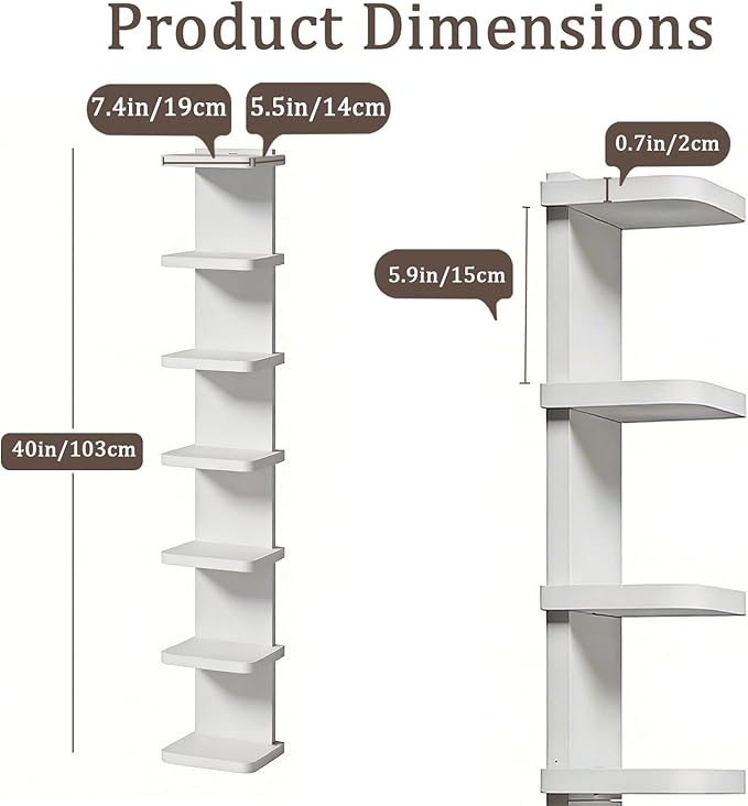 Versatile 7 Tier Wall Shelf Unit, Floating Shelves for Wall with Round Corner, Vertical Lack Wall Shelf for Bedroom Living Room Home Decor Display Organizer, White