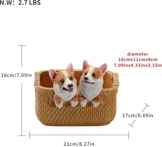 Dog Resin Storage Basket, Desktop Organizer for Remote & Keys, Cute Home Decor Tray, Ideal present for Pet Lovers.(Two corgis)