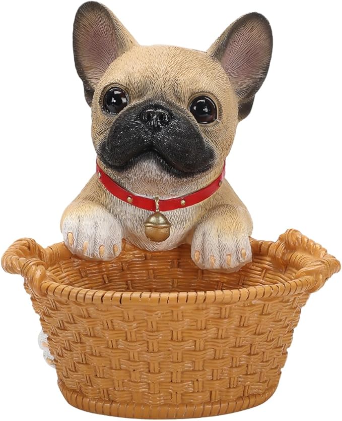 Dog Resin Storage Basket, Desktop Organizer for Remote & Keys, Cute Home Decor Tray, Ideal present for Pet Lovers.(French Bulldog Cream)