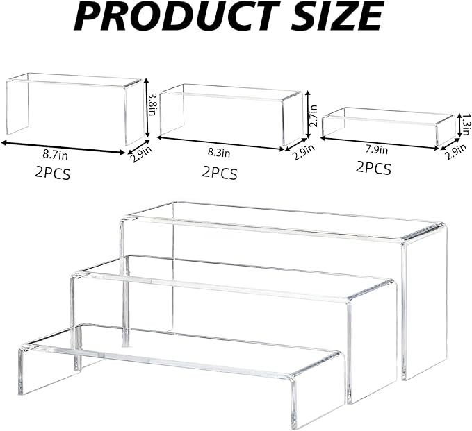 Yieach Large Clear Acrylic Risers Display Stands,6 Pcs Rectangular Display Risers for Funko Pop,Figures,Food,Showcase Collectibles Display Shelf,Retail Desktop Risers Display Stand and Decoration