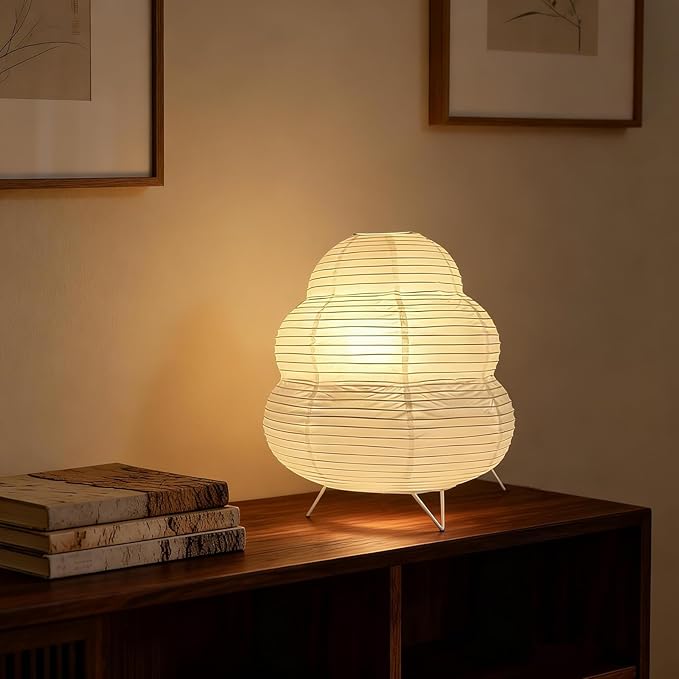 Cute Paper Lamp, Ambient Lighting Lamp, Cozy Accent Side Table Lamp, Small Warm Glow Light for Bedroom Living Room Desk (White, 10inch)