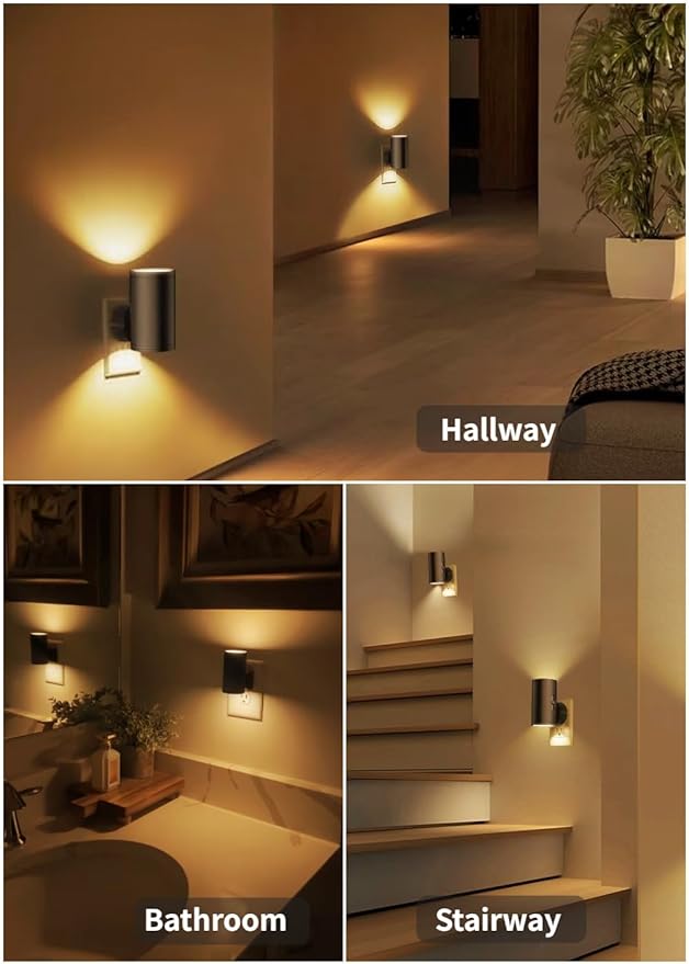 TSEXES LED Night Lights Plug into Wall,Dusk to Dawn Sensor Night Light,0-300LM Adjustable Brightness,Warm White 2700K,Dimmable Night Lights for Kitchen Hallway Bedroom Bathroom 4 Pack