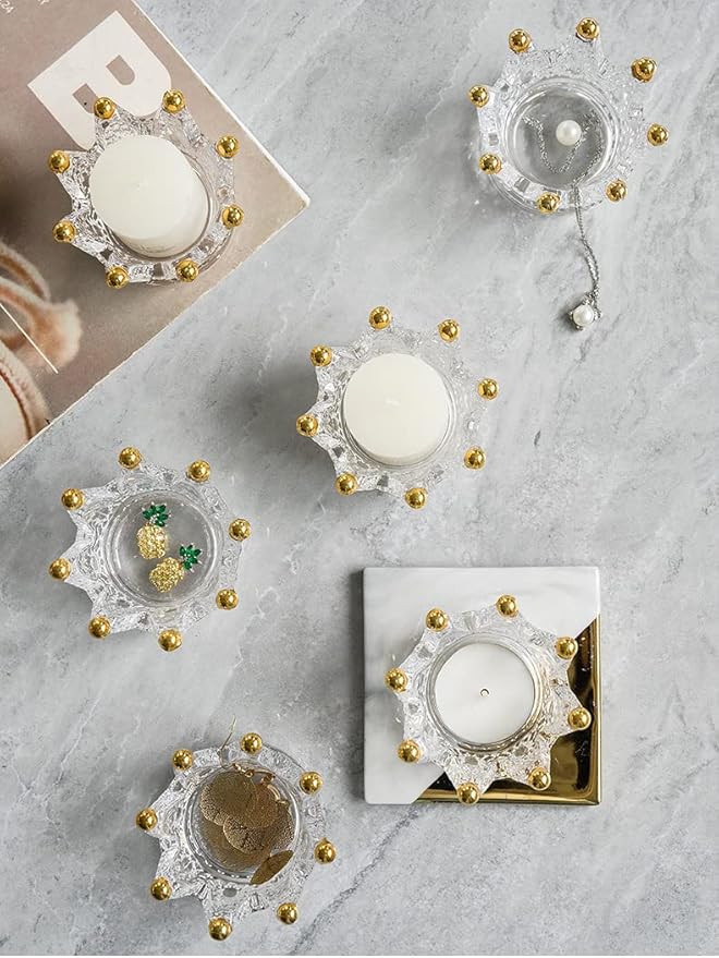 Crystal Glass Candle Holder Set of 3 Crown Shaped Makeup Sponge Beauty Egg Storage Rack Jewelry Watch Nail Art Dappen Dish Wedding Christmas Decor