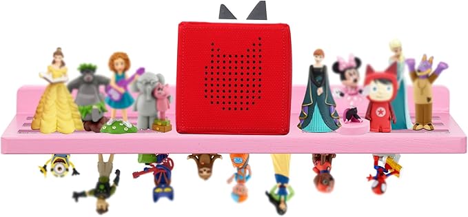 For Tonies Figures Shelf Magnetic,for Tonie Box Wall Shelves,for Tonies Characters Organizer Audio Toy Storage (Holds 36 Figurines),Compatible Charging Station for Children Kid's Room,Oak Wood,Pink