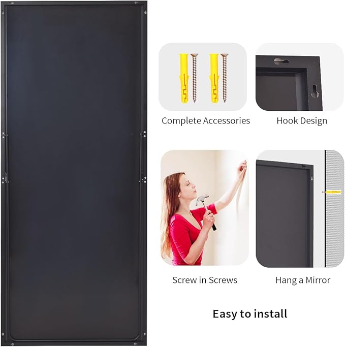 Koonmi 71"x30" Floor Mirror Full Length, Bedroom Floor Body Mirror with Stand, Large Black Mirror, Leaning, Standing or Hanging Horizontally/Vertically