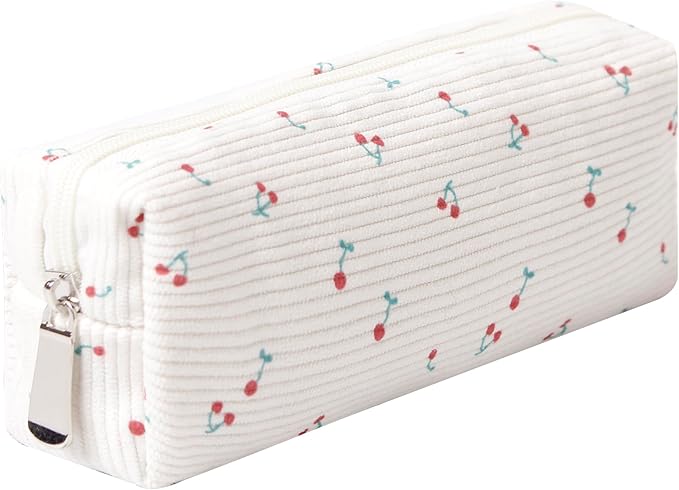 Pencil Case Lightweight Aesthetic Pen Case Office College School Storage Bag Pouch Holder Box Organizer Makeup Pouch Cosmetic Bag for Girls Boys Kids (Flowers-Cherry)