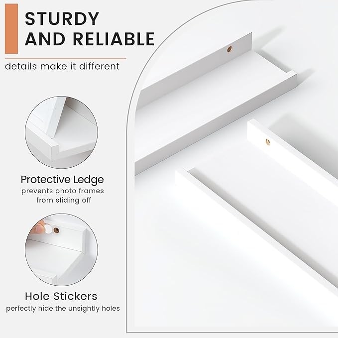 FLYJOE Floating Picture Ledge Shelves for Wall Set of 4, 48 Inch Wall Shelves with Lip Long Large Nursery Book Shelf for Toys Storage Kids Bookshelf Wall Mounted Living Room Bedroom Decor Frames