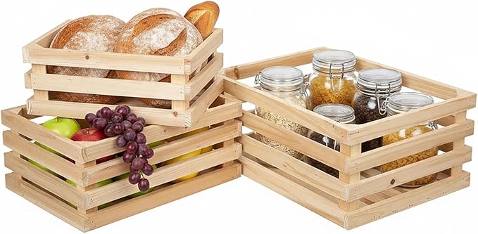 Set of 3 Nesting Wooden Storage Crates - Large Rustic Wooden Storage Crates for Display Wood Container Boxes Wood Baskets for Farmhouse Flower Stand Display Rack for Shops or Exhibitions Home Decor