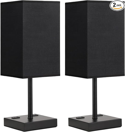 aooshine Plus Set of 2 Black Lamp for Nightstand - Touch Lamps for Bedroom, 3000K White Light for Living Room, Bedside Table Lamp for Men