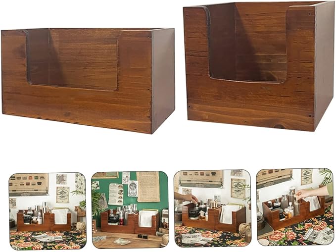 Wooden Makeup Organizer Box Retro Design for Skincare Lipstick and Sundries Desktop Storage Solution for Vanity and Bathroom Small Tabletop Container