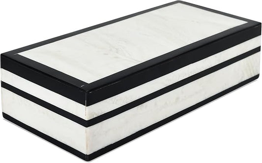 Handicrafts Home Decorative Storage Box with Lid – Black White Modern Keepsake Box, Coffee Table Storage Organizer, Decorative Box for Remotes, Desk & Console Decor – Mono Court 10 x 4.5 x 2.5