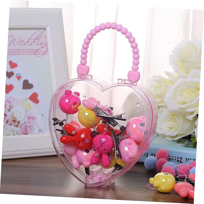WOONEKY Sink Splash Guard 1pc Ornament Storage Toy Organizer Bins Jewelry Case Heart Shape Storage Case Makeup Suitcase Accessories Pink Heart-Shaped Bow Brooch