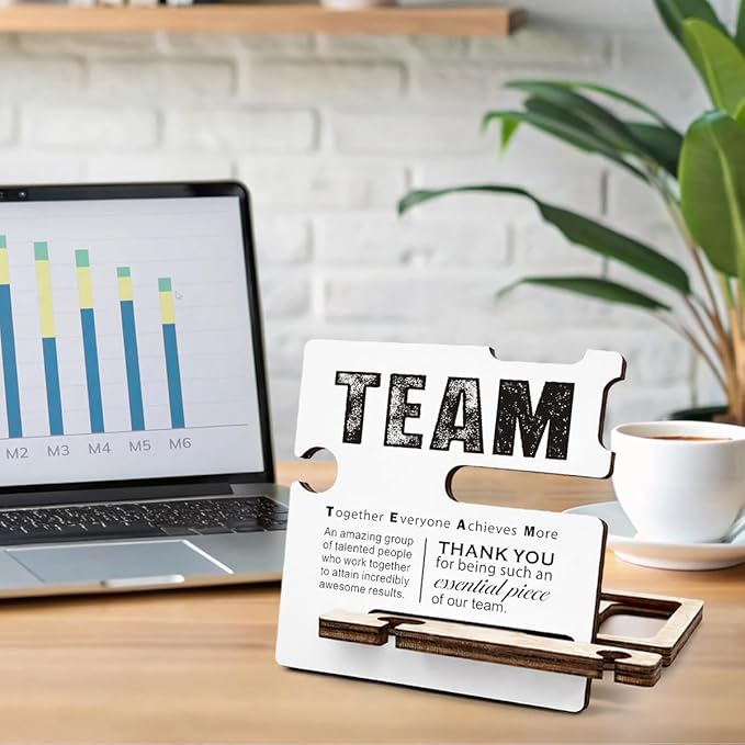 Team Appreciation Gifts for Coworker - Multi-functional Desk Organizer - Motivational Thank You Team Office Quote Wooden Sign for Office Desk Shelf Decor