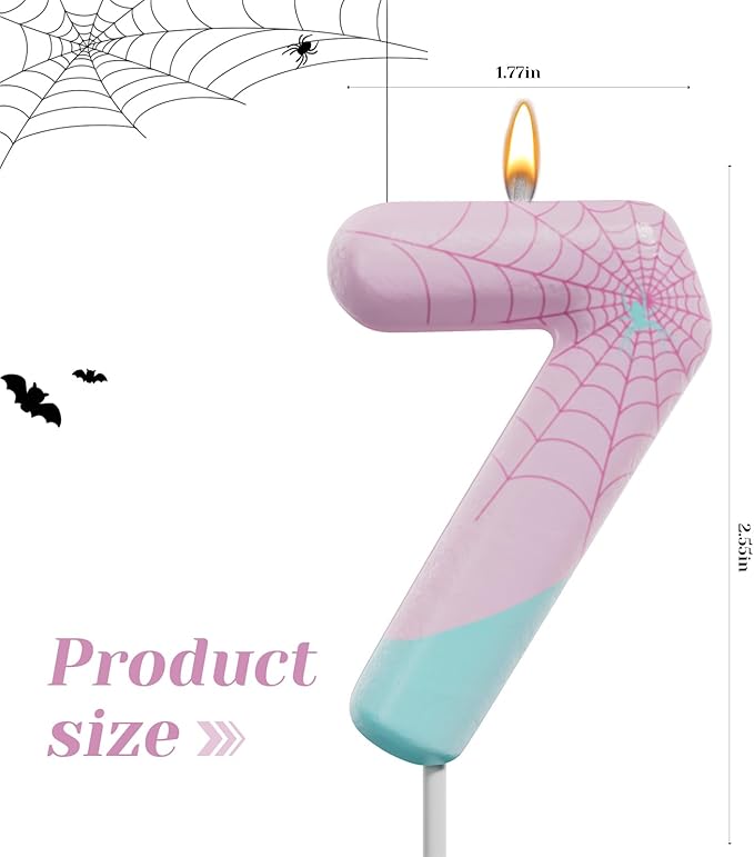 Pink Spider Birthday Number Candles – Multi-Color Decorative Cake Toppers for Kids Party & Celebration(Pink, 7)