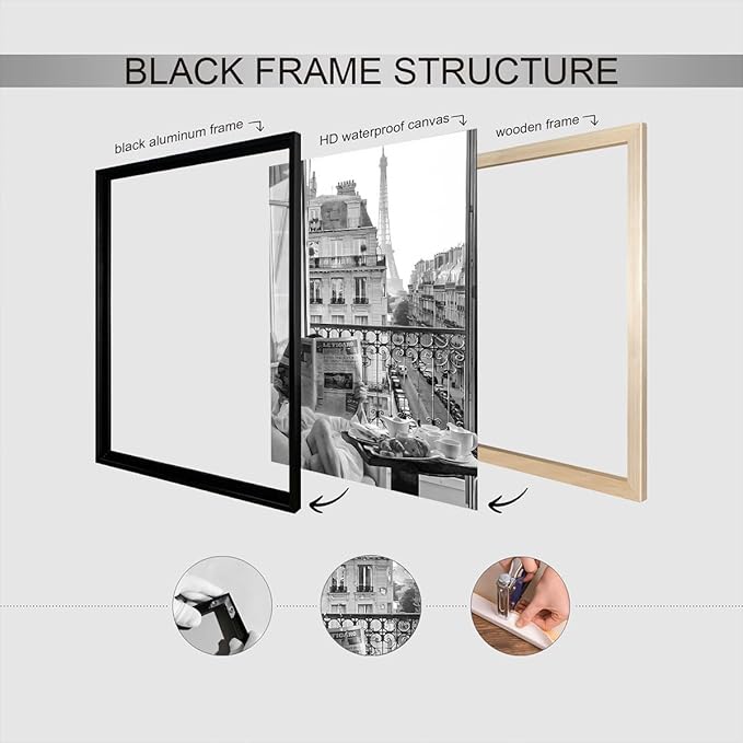 Vintage Girl Reading Newspaper Canvas Wall Art Eiffel Tower View Poster Retro Black And White Feminist Room Aesthetic Prints Painting For Home Bedroom Dorm Apartment Wall Decor 12x16in Framed