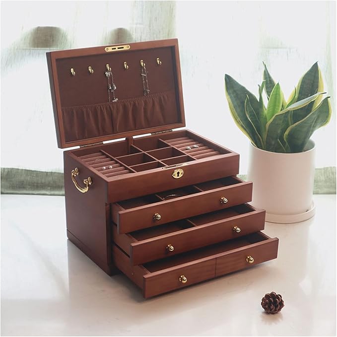 Jewelry storage box Makeup Organizers Jewelry Box,4 Drawers Storage Box Organizer Container with Lock for Rings, Necklaces, Earrings, Bracelets Jewelry Case