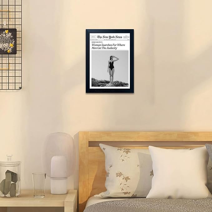 Black And White Wall Art Framed New York Times Posters Trendy Newspaper Wall Decor Woman Searches For Where Men Get The Audacity Canvas Picture Fashion Girl Room Aesthetic Bathroom Decor