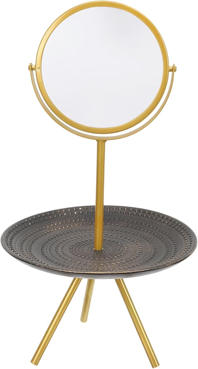 balacoo Vintage Makeup Mirror with Jewelry Tray, Rotatable European Style Vanity Mirror for Bedroom Desk, Retro Cosmetic Organizer and Home Decor