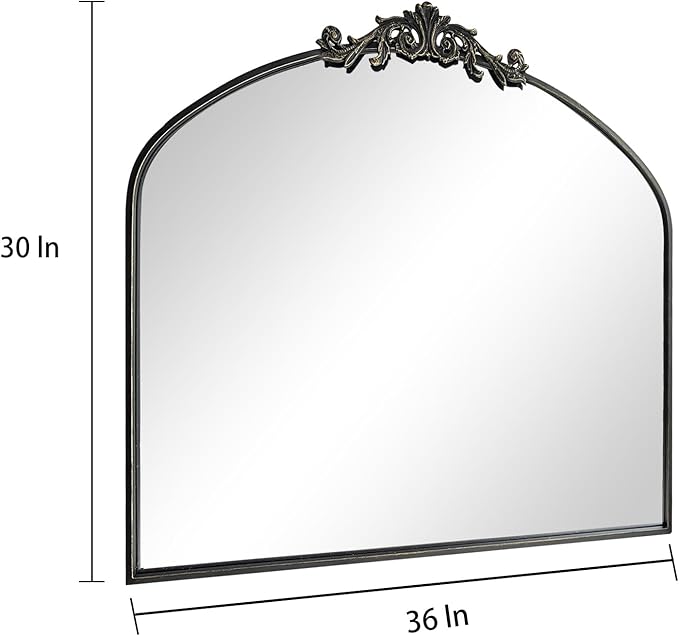 HQiJun Black Vintage Wall Mirror Window Decorative Traditional Mirrors Antique Arched Farmhouse for Living Room Bedroom Entryway Bathroom Vanity (29 * 36 * 1.2,Black)