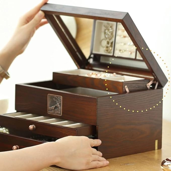 Makeup Organizers 10.23 Inch Jewelry Box Wooden Retro Storage Box Small Jewelry Box Box Can Store Display Ring Bracelet Necklace Earrings Watch Jewelry Case