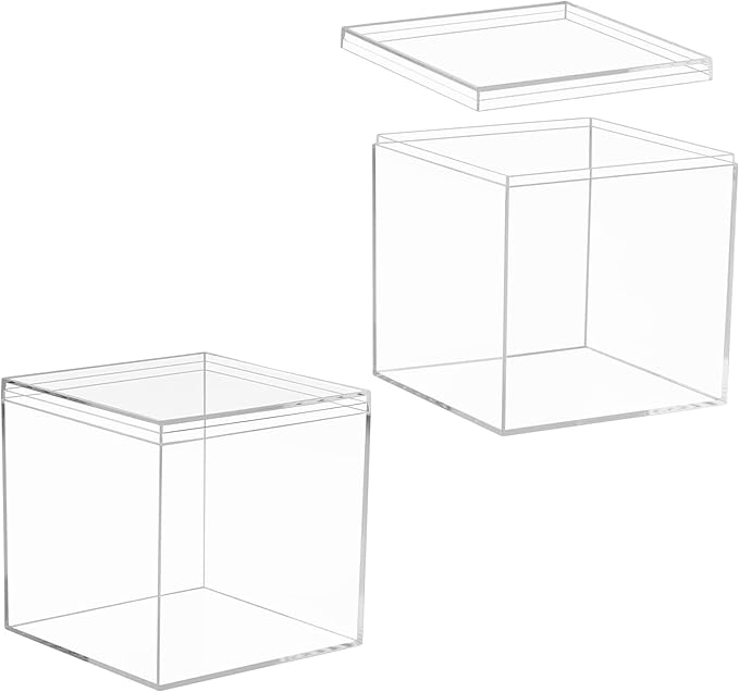 KissYou Acrylic Box Clear Display Box with Lid Transparent Square Cube Storage Containers for Graduation Wedding Birthday Party Candy Boxes