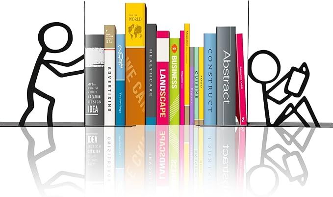 Decorative Book Ends for Shelves,Cute Kids Metal Decor Black Aesthetic Bookshelf Accessories Non-Skid Book Stopper,Office Desk Organizer for Home Library Study Room Decor