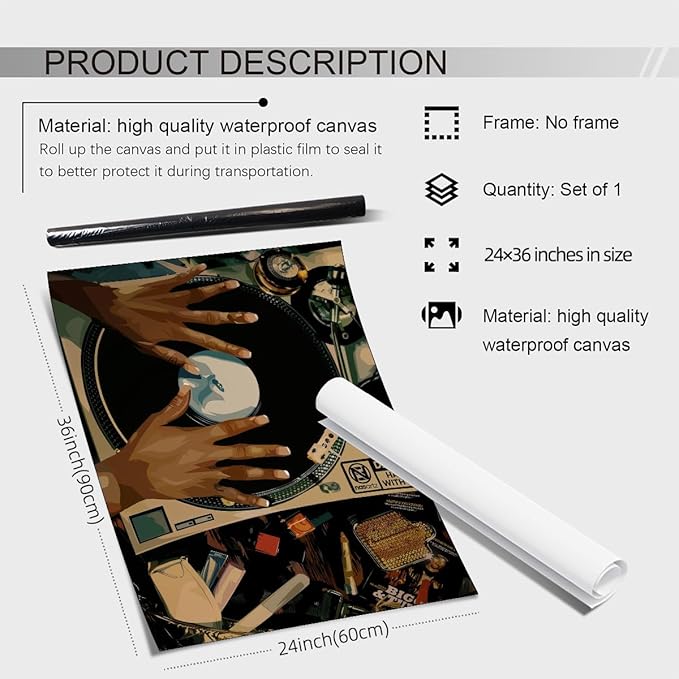 rumlud Music Record Canvas Posters Black Woman Abstract Wall Art Vintage Trendy African Girl Prints for Living Room Bedroom Dorm Wall Decor 24X36 inch Unframed