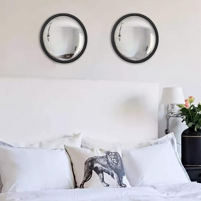 12" Matte Black Round Convex Mirror, Small Circle Wall Mirror with Thick Metal Framed, Round Decorative Wall Mirrors for Bathroom, Vanity
