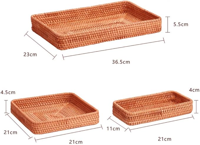 i-lan Set of 3 15" Rattan Woven Serving Tray Basket,Original Color Wicker Coffee Table Décor Serving Tray Country Style, Handmade Display Basket for Entryway Kitchen Bathroom Counter