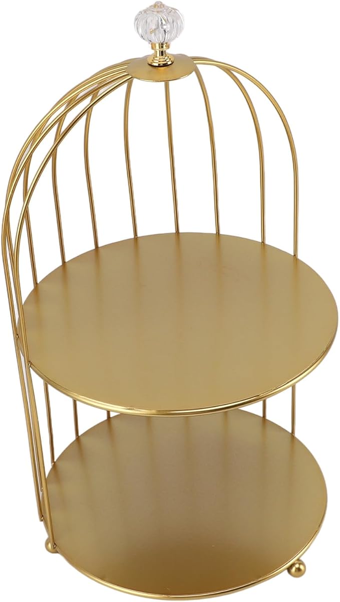 Bird Cage Cosmetic Organizer,Cosmetic Rack Bird Cage Desktop Makeup Organizer Rack, Space Saving Iron Unique Makeup Display Rack for Home Bathroom, Gold (Double Layers)